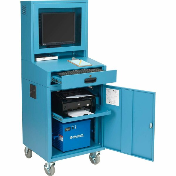 Global Industrial Mobile Powered LCD Computer Cabinet, 40AH Battery, Blue, Unassembled 239115PBL40